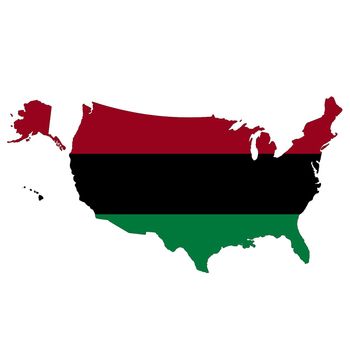 An African American flag map of USA 3d Illustration on white with clipping path