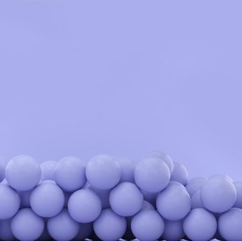 Purple spheres on studio background with space for text or design. Minimalist room concept. 3d rendering.