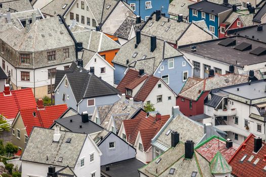 Alesund Sea port harbor from above at peaceful sunrise, Norway, Scandinavia