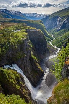 Majestic Voringsfossen and valley near Hardangerfjord, Vestland, Norway, Scandinavia