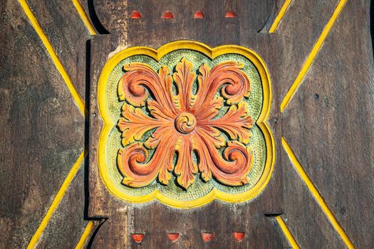 Ancient Lom Stave Church door ornate, Norway, Scandinavia