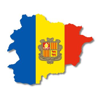 An Andorra flag map on white background 3d illustration with clipping path