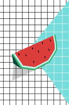 Watermelon slices on a checkered background. pattern. Illustration