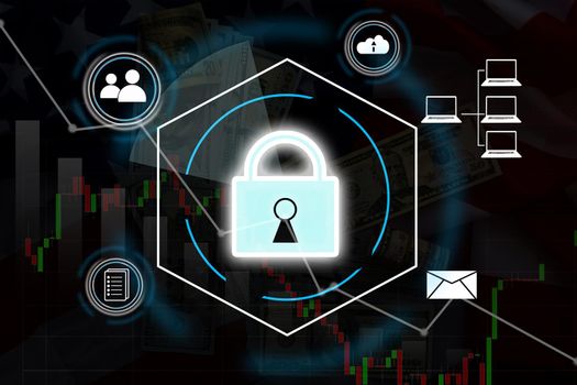 cybersecurity concept Global network security technology, business people protect personal information. Encryption with a key icon on the virtual interface.