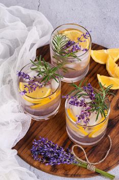 Lavender summer cocktail lemonade or rosemary. Refreshing organic soft drink.
