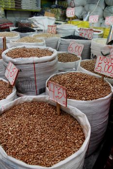 salvador, bahia / brazil - april 18, 2013: beans are seen for sale at Feira de Sao Joaquim, in the city of Salvador.