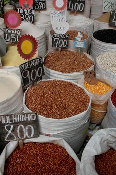 salvador, bahia, / brazil - april 18, 2013: beans for sale at the Sao Joaquim fair in the city of Salvador.

