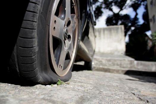 salvador, bahia / brazil - january 13, 2015: empty vehicle tire, requiring calibration.
 