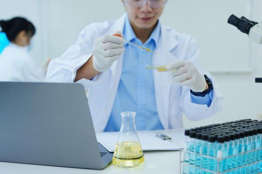 medical research laboratories, scientists analyze chemical samples Discuss technological innovations. Advanced scientific laboratories for medicine, biotechnology