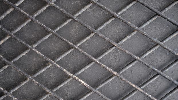 Metal grid grill clean big gray background. Gray old mesh shabby wall texture