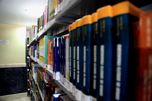 salvador, bahia / brazil - jeneiro 7, 2016: books are seen on a public library shelf in the city of Salvador.



