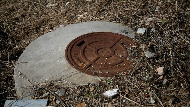 salvador, bahia / brazil - june 16, 2020: sewer manhole cover is seen in a condominium in the city of Salvador.