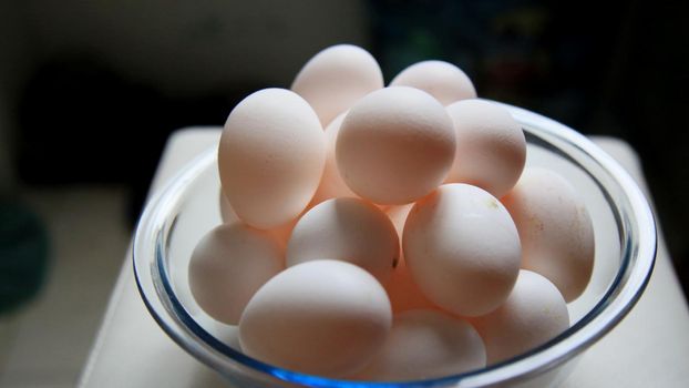 salvador, bahia / brazil - april 24, 2020: chicken eggs are seen stored in a kitchen in the city of Salvador.
