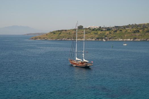 Sailboat in Bodrum Town, Aegean Coast of Turkey