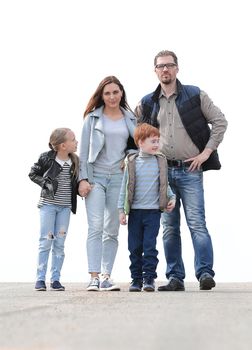 parents and their children walking together.photo with copy space