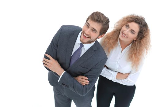 two smiling employee isolated on white.photo with copy space