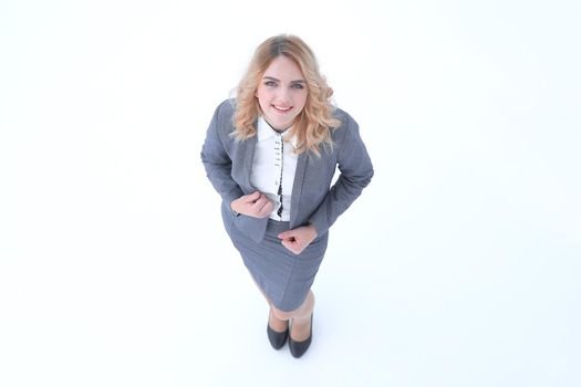 view from the top. portrait of young business woman .isolated on white.photo with copy space.