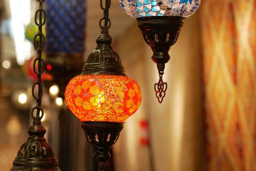 glowing lantern lamp in a row ,