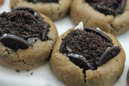 chocolate cookies on white background background.