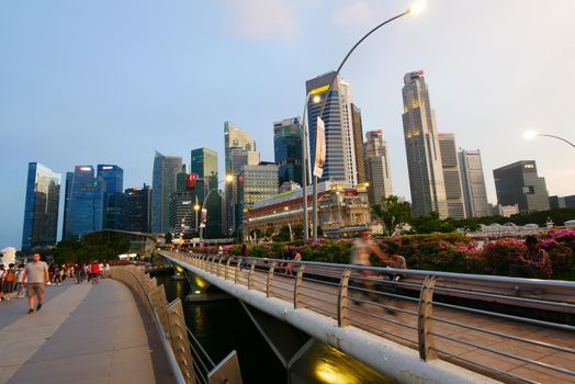 low angle view of singapore modern city buildings..