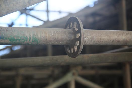 salvador, bahia, brazil - june 16, 2022: metal scaffolding for renovation of a building in the city of Salvador.
