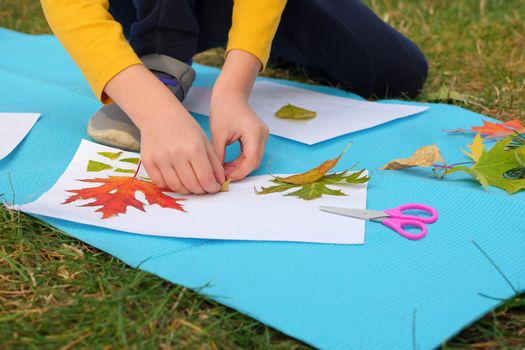 Kids workshop children glue scissors art craft kids handmade autumn child art education nature creative autumn leaves. Diy art kid creative play learning outside school outdoor learning park school