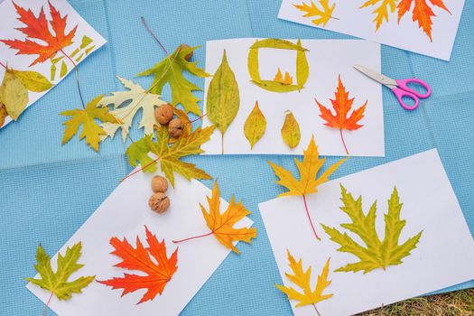 Kids workshop children glue scissors art craft kids handmade autumn child art education nature creative autumn leaves fall. Diy art kid creative play learning outside school outdoor learning park fall