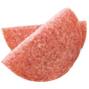 Slices of salami isolated on a white background