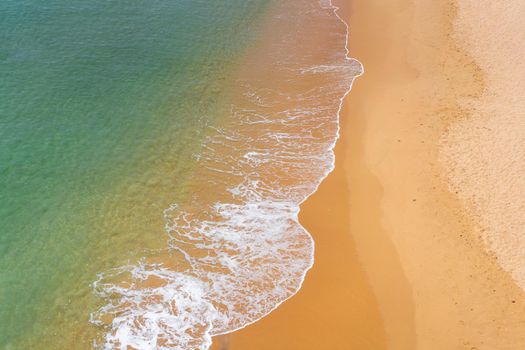 Aerial view of sea waves and sandy beach Atlantic ocean seashore