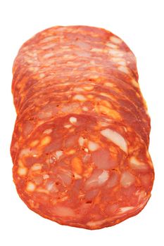 Slices of chorizo isolated on a white background