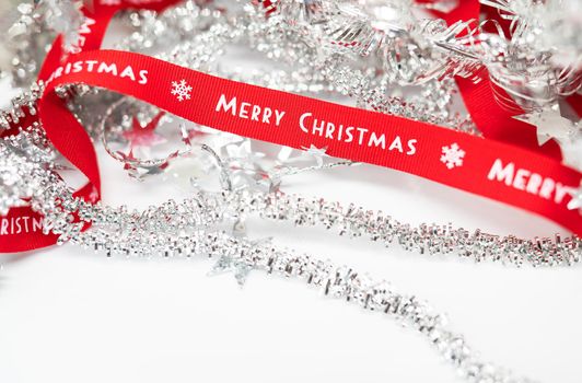 Christmas silver tinsel with Merry Christmas lettering