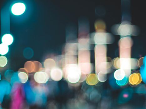 Bokeh city lights background. Bokeh of cityscape skyline during evening dark blue sunset, dusk twilight