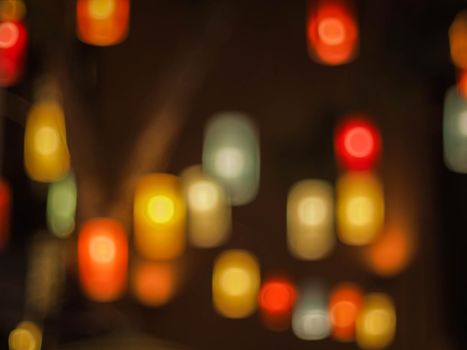 Colorful blur light hexagon bokeh background. Abstract Christmas festival defocused background.