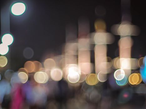 Bokeh city lights background. Bokeh of cityscape skyline during evening dark blue sunset, dusk twilight
