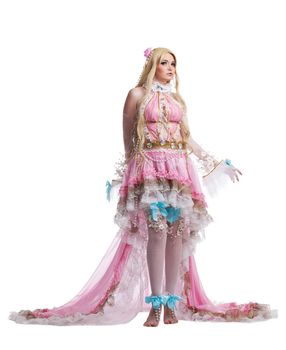 Young girl in fairy-tale doll cosplay costume portrait isolated