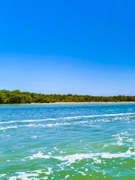 Panorama landscape view on beautiful Holbox island and islands around with nature natural forest and turquoise water in Quintana Roo Mexico.