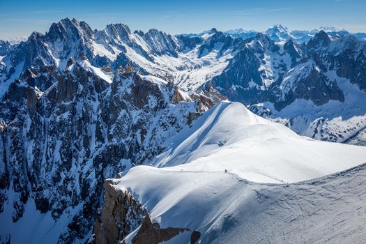 Mont Blanc Massif ice cap in Haute Savoie, Chamonix, French Alps, Eastern France