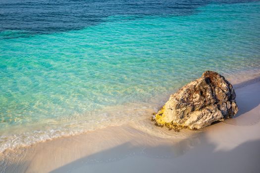 Idyllic and translucent caribbean beach at sunny day in Aruba, Dutch Antilles