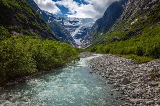 Briksdalsbreen arm of Jostedalsbreen glacier in western Norway, Scandinavia