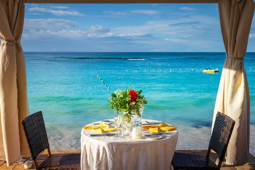 Romantic dinner: table for two and Beach with gazebo, Montego Bay, Jamaica