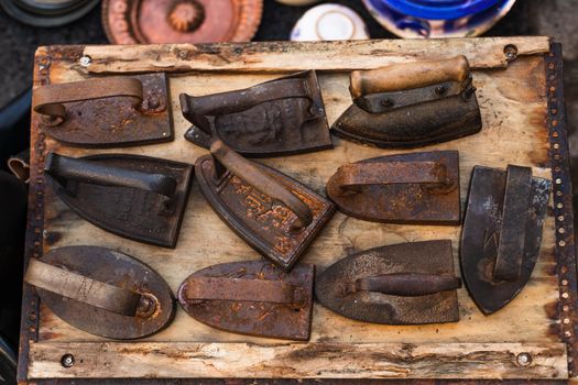 Set of rusty cast iron on a flea market