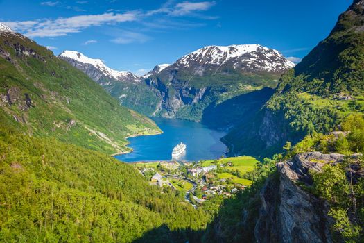 Gieranger fjord, ship and village in More og Romsdal, Norway, Northern Europe
