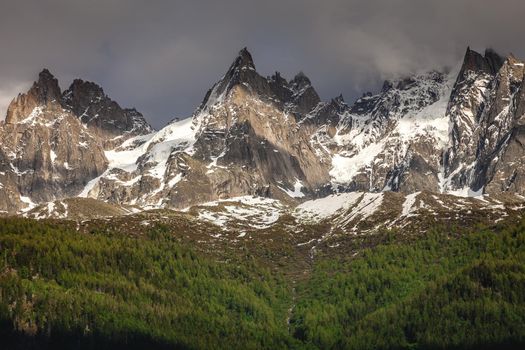 Mont Blanc Massif ice cap in Haute Savoie, Chamonix, French Alps, Eastern France