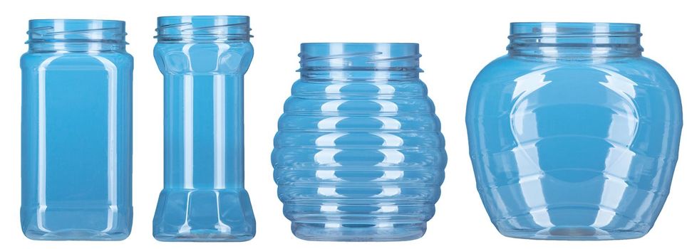 Set of transparent color plastic bottle isolated
