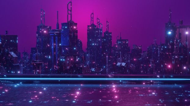 Futuristic City Scene Urban Landscape Banner Background 3d Render