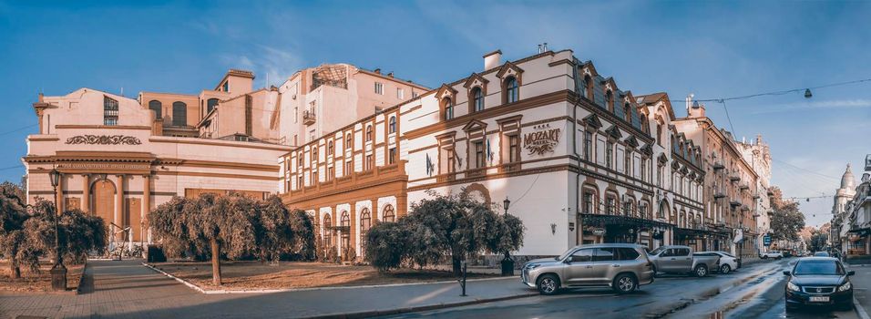 Odessa, Ukraine 12.08.2019. Historic buildings on the theater square in Odessa, Ukraine, in the early morning