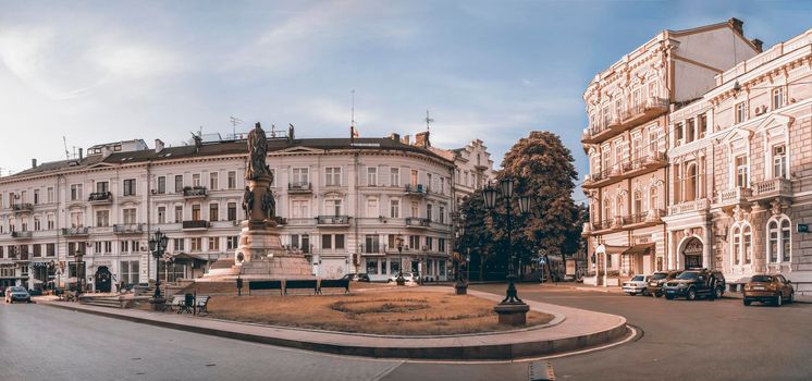 Odessa, Ukraine 12.08.2019. Ekaterininskaya square and monument to Catherine 2 in Odessa, Ukraine
