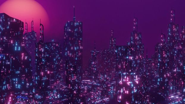 Cyberpunk Futuristic Urban Landscape Banner Background 3d Illustration