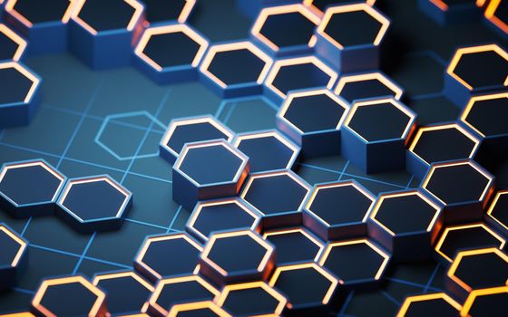 Metallic hexagon material background, 3d rendering. Computer digital drawing.