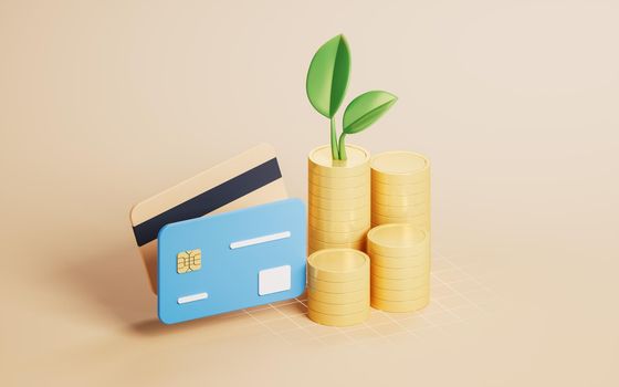 Bank card with investment concept, 3d rendering. Computer digital drawing.